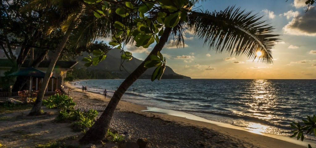 Beau Vallon Mahé — wide crescent of white sand and gentle turquoise waves